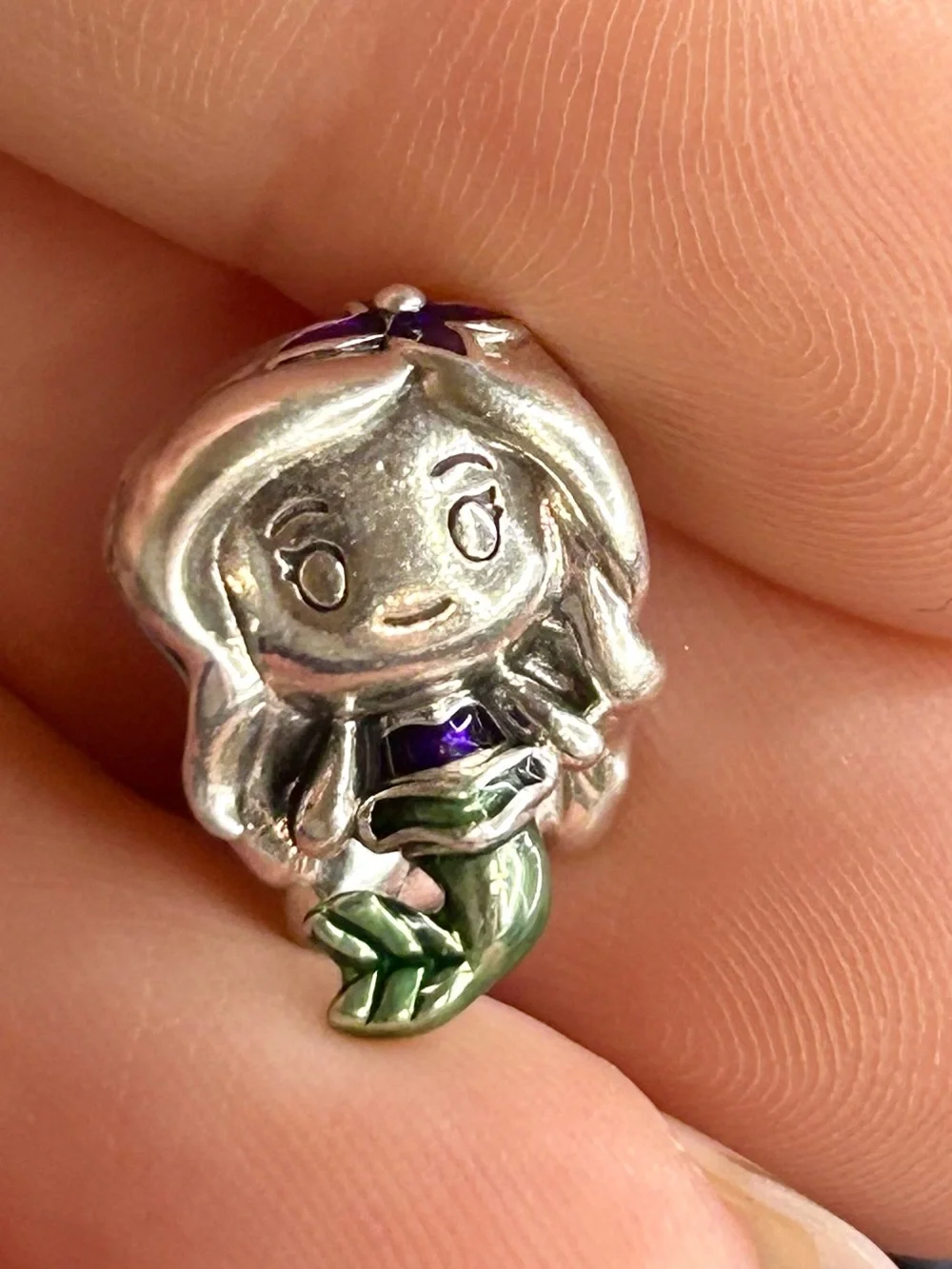 Pandora Disney Silver Little Mermaid Charm with Purple & Green Enamel